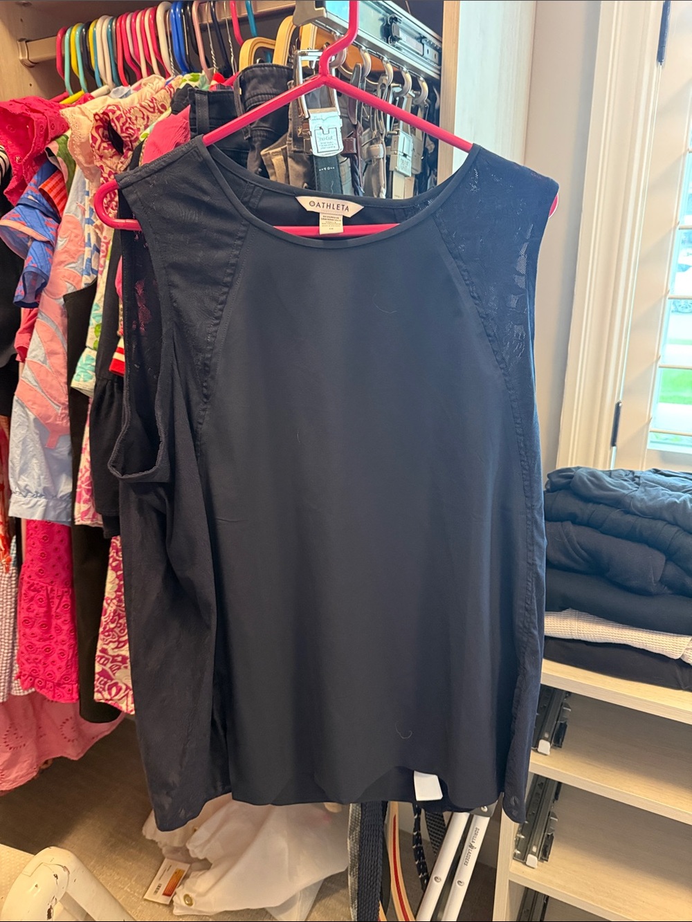 Athleta Navy blue Sleeveless Athletic Tank with Lace Insets
